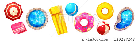 Pool accessories top view 129287248