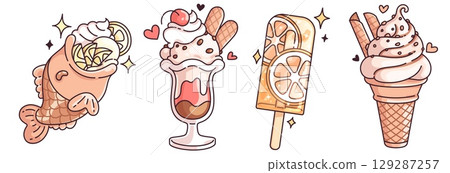 Kawaii ice cream set 129287257
