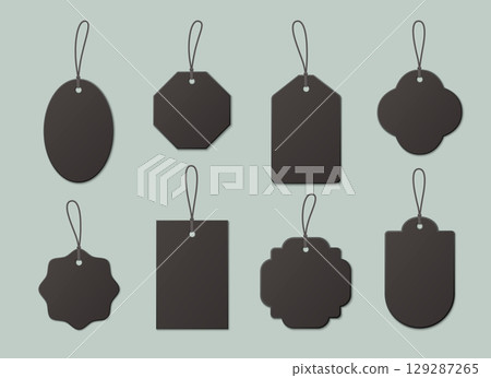 Black price tag collection with string Black price tag collection with string 129287265