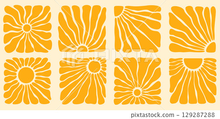 Boho groovy sun patterns 129287288
