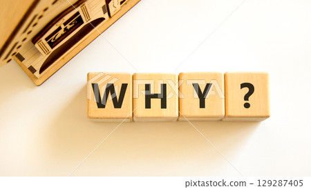 Why question symbol. Concept word Why question on beautiful wooden blocks. Beautiful wooden house. Beautiful white table white background. Business, lifestyle, support why question concept. Copy space Why question symbol. Concept word Why question on beautiful wooden blocks. Beautiful wooden house. Beautiful white table white background. Business, lifestyle, support why question concept. Copy space 129287405