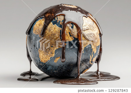 Earth globe covered in black oil, environmental pollution concept Earth globe covered in black oil, environmental pollution concept 129287843