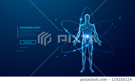 Human body silhouette and atom model. Science innovation concepts 129288124