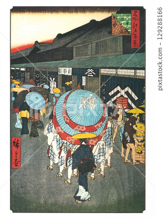 Utagawa Hiroshige, One Hundred Famous Views of Edo (Summer Section) #44, A Schematic Map of Nihonbashi-dori 1-chome Utagawa Hiroshige, One Hundred Famous Views of Edo (Summer Section) #44, A Schematic Map of Nihonbashi-dori 1-chome 129288166