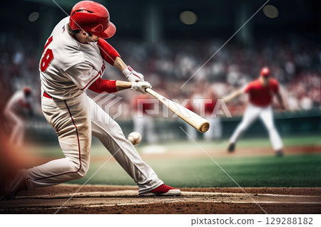 Baseball. The batter hits the ball. Cropped photo 129288182