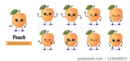Peach kawaii characters with various expressions 129288653