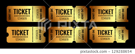 Golden ticket set with numbers and bold text design 129288654
