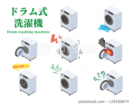 Drum type washing machine illustration set 129288674