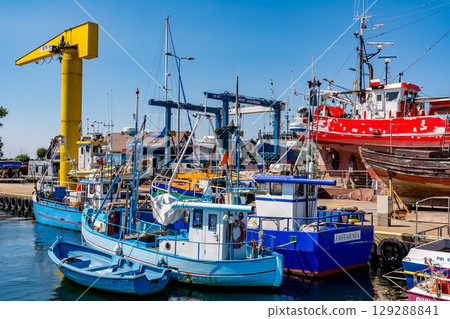 Boats in seaport in Jastarnia (Poland) 129288841