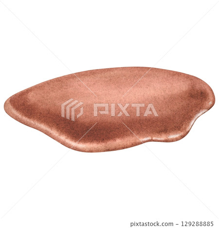 A brown drop of chocolate spreading over the surface. Hand drawn watercolor illustration of liquid confectionery product isolated on the background. Perfect for logos, branding, packaging design. A brown drop of chocolate spreading over the surface. Hand drawn watercolor illustration of liquid confectionery product isolated on the background. Perfect for logos, branding, packaging design. 129288885