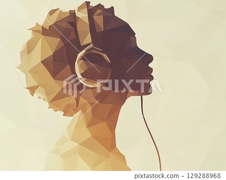 A low-poly, triangular-faceted illustration of a woman's head wearing a headset with a microphone, suggesting a focus on communication and support. 129288968