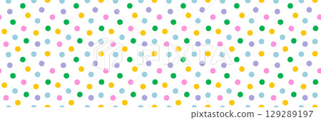 Seamless colorful polka dot pattern with confetti dots on white background. Cheerful vector for kids prints, party invitations, fabric, scrapbooking. Drag to swatches panel to use 129289197