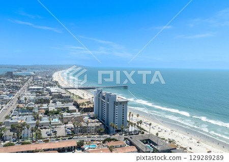 Aerial view of Pacific Beach and Ocean in San Diego, California 129289289