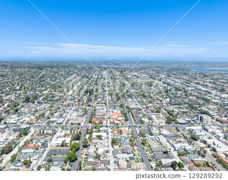 Aerial view of Pacific Beach town in San Diego, California 129289292