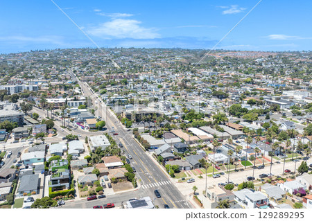 Aerial view of Pacific Beach town in San Diego, California 129289295