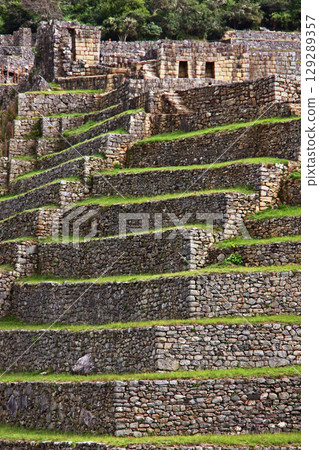Stone walls of Machu Picchu ruins, Peru, South America Stone walls of Machu Picchu ruins, Peru, South America 129289357
