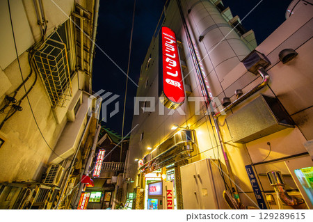 東京都市風景在日本旅館街道等看法在Uguisudani駐地前面 東京都市風景在日本旅館街道等看法在Uguisudani駐地前面 129289615