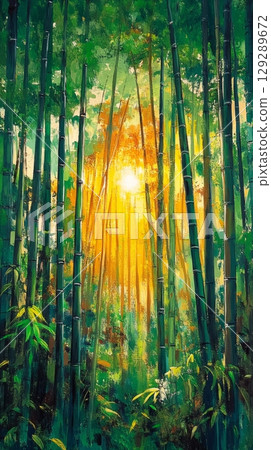 Dense, vibrant greenery and towering trees characterize this lush African rainforest, capturing nature beauty and biodiversity, banner 129289672