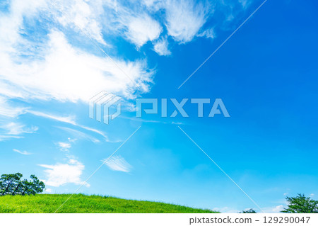 Blue sky and clouds and prairie 129290047