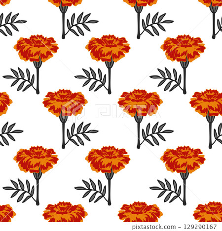 Marigold flower seamless pattern. Vector background 129290167