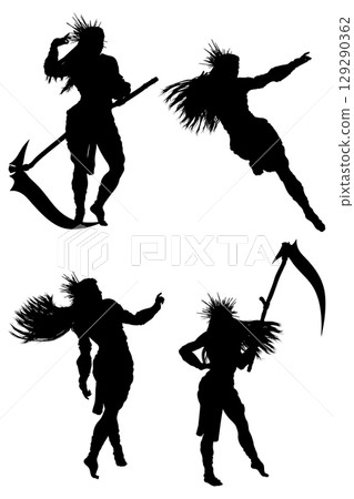 Dynamic Female Warrior with Flowing Hair 129290362