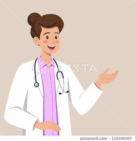 Female Doctor in White Coat with Stethoscope 129290363