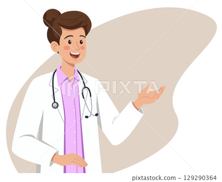 Female Doctor in White Coat with Stethoscope Female Doctor in White Coat with Stethoscope 129290364