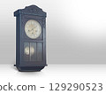 Antique and old brown color wall clock on gradient white and grey background, object, technology, decor, ancient, old, fashion, copy space 129290523