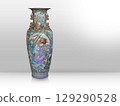 antique large colorful and gold ceramic vase on gradient white and grey background, object, vintage, retro, copy space 129290528