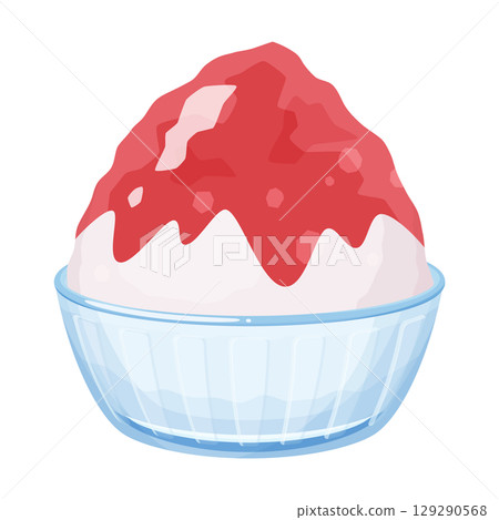 Illustration material of shaved ice served on a plate_red 129290568