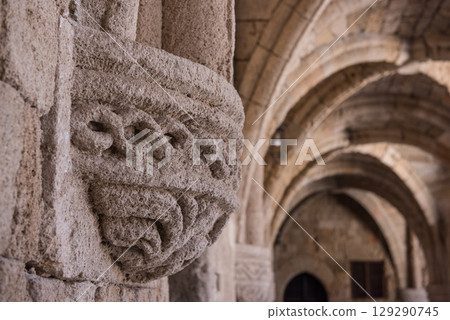 Greek elements of architectural decorations of buildings, columns, pommel and patterns 129290745