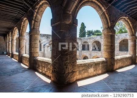 Antique architecture of old town, famous Knights Grand Master Palace. Greece, Rhodes 129290753