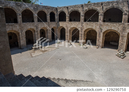 Antique architecture of old town, famous Knights Grand Master Palace. Greece, Rhodes 129290758