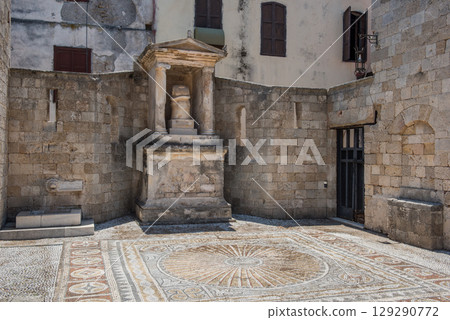 Antique architecture of old town, famous Knights Grand Master Palace. Greece, Rhodes Antique architecture of old town, famous Knights Grand Master Palace. Greece, Rhodes 129290772