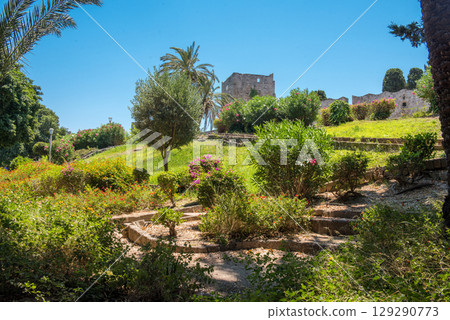Landscaped medieval garden on the territory of the old town of Rhodes Landscaped medieval garden on the territory of the old town of Rhodes 129290773
