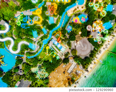 Outdoor water park by the sea. Outdoor water park by the sea. 129290960