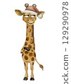 Cheerful giraffe in a festive hat perfect for holiday patterns and prints 129290978