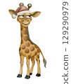 Cheerful giraffe wearing a Santa hat in a whimsical watercolor pattern for festive designs 129290979