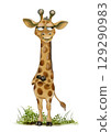 Whimsical watercolor giraffe character with a playful expression perfect for textile design 129290983