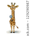 Whimsical giraffe character holding a lollipop in a playful pose for fun designs 129290987