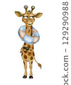 Playful giraffe character with lifebuoy design for fun textile patterns and children's decor 129290988