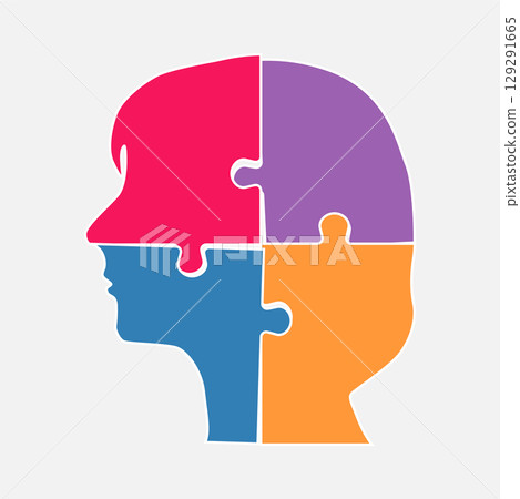 Female head from puzzle pieces, mental disorder Female head from puzzle pieces, mental disorder 129291665