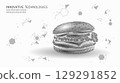 Burger polygonal lowpoly illustration. Wireframe sandwich food technology modern style. Restaurant diet nutrition fastfood delivery. White background vector illustration 129291852