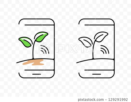Plants and agriculture are controlled and monitored by smartphone, graphic design. Technologies and technological farm, vector design and illustration 129291992