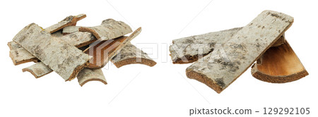 piece of aspen bark isolated on white background. 129292105
