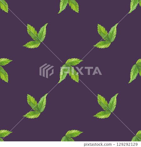 Seamless pattern of rosehip leaves. Handmade watercolor art work. For packaging design, cards, cover, prints, product labels and fabric. 129292129