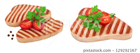 Tuna fish steak grilled isolated on white background with full depth of field 129292167