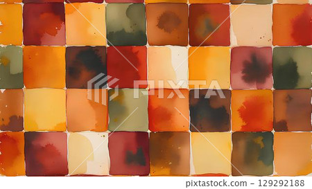 Background material_Autumn color checkered pattern watercolor style 129292188