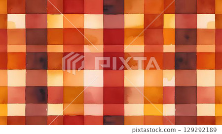 Background material_Autumn color checkered pattern watercolor style 129292189