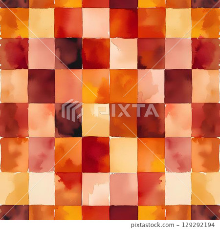 Background material_Autumn color checkered pattern watercolor style 129292194